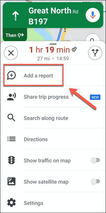 У меню додаткових параметрів для маршрутної навігації на Картах Google торкніться 