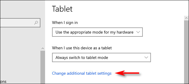 Klicken Sie in den Tablet-Einstellungen von Windows 10 auf 