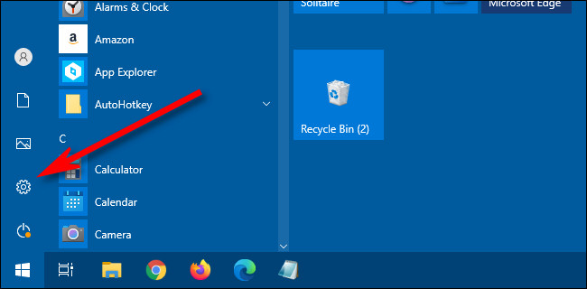 No menu Iniciar do Windows 10, clique no botão 