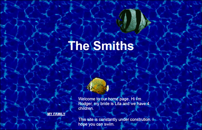 Captura de pantalla de un sitio web personal de GeoCities creado por The Smiths.