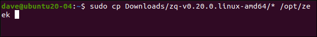 sudo cp Downloads / zq-v0.20.0.linux-amd64 / * / opt / Zeek en una ventana de terminal.