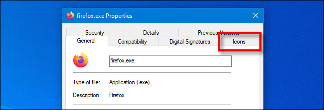 I vinduet EXE-egenskaber i Windows 10 skal du klikke på den specielle IconViewer 