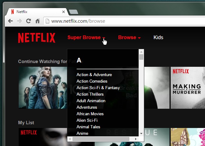 Super Browse di Netflix