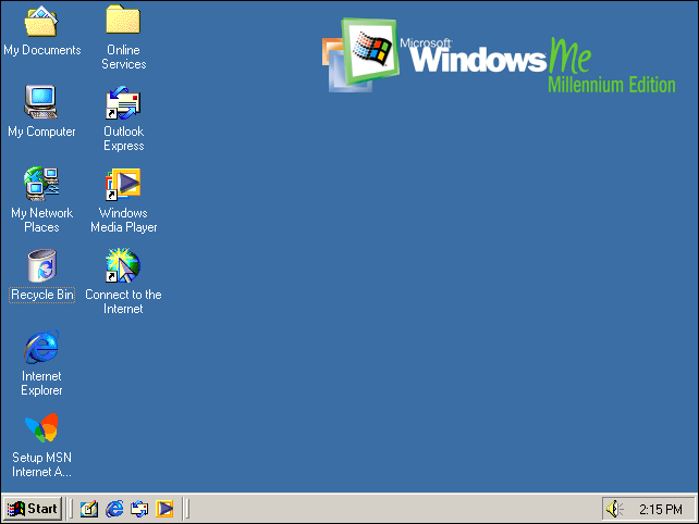 Le bureau par défaut de Windows Millennium Edition.