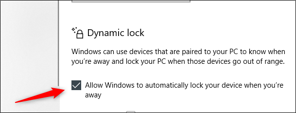 Válassza az „Engedélyezze a Windows számára az eszköz automatikus zárolását, amikor Ön távol van” lehetőséget 