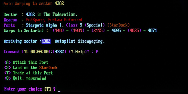 Μια σκηνή κειμένου από το παιχνίδι πόρτας BBS 