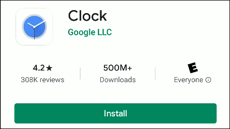 L'app Google Clock nel Play Store.