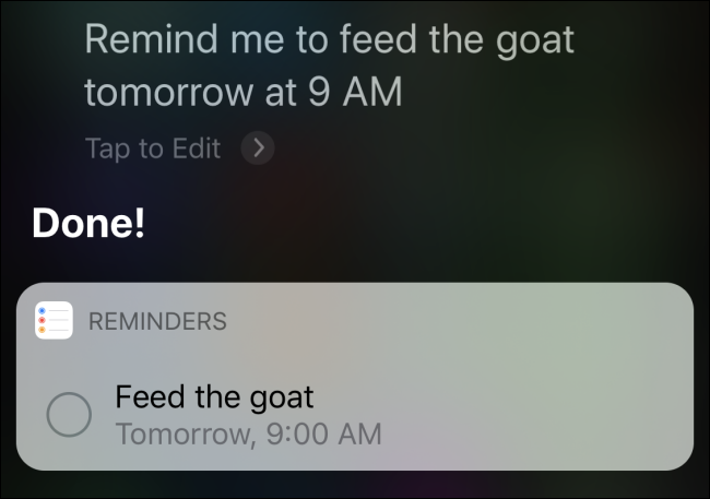 Η Siri επιβεβαιώνει μια υπενθύμιση σε 
