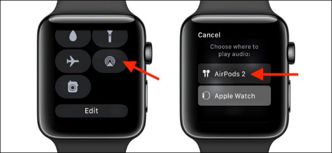 Choisissez l'option AirPlay dans Apple Watch pour passer aux AirPods