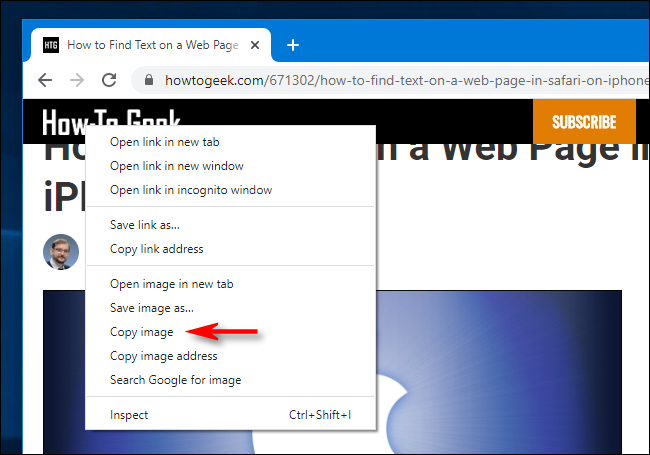 Copie avec le bouton droit de la souris dans Google Chrome pour Windows 10