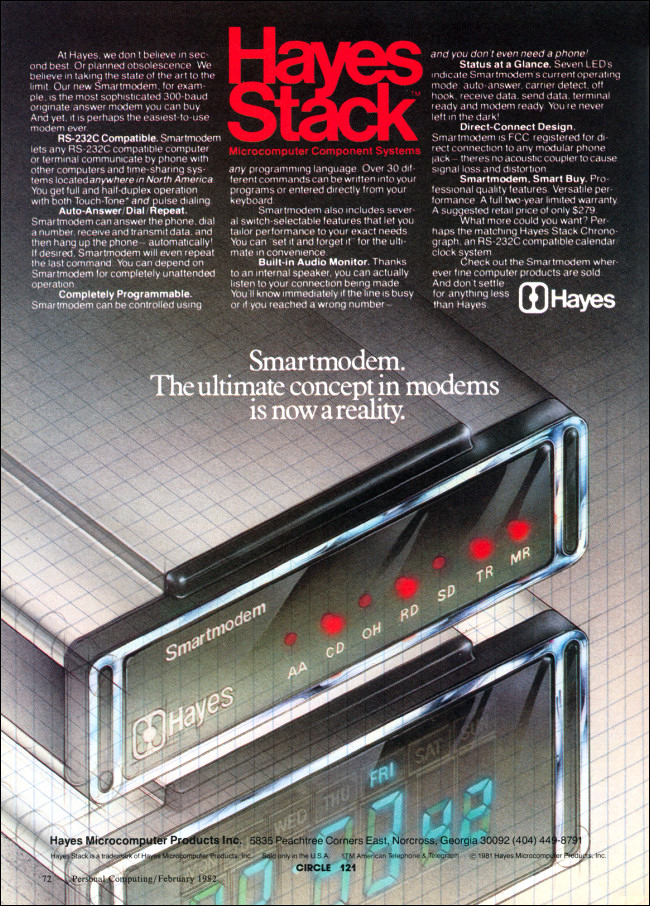 Anuncio de 1982 del Hayes Stack Smartmodem 300.