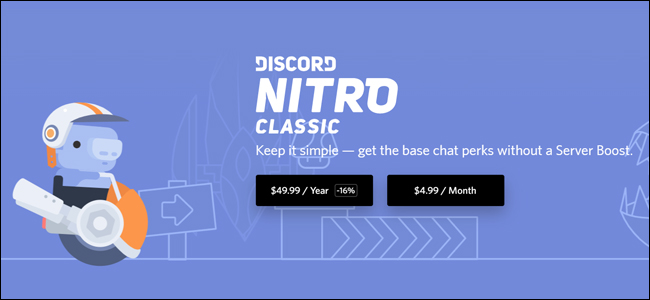 La pagina dell'abbonamento a Discord Nitro Classic.