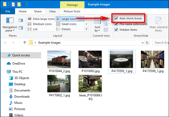 Seleccionar casillas de verificación de elementos en Windows 10