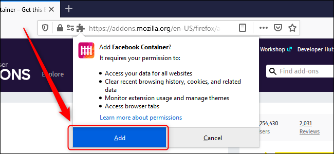 Firefox Agregar contenedor de Facebook