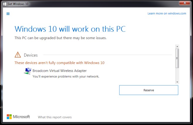 compatibilité de l'appareil mise à niveau de Windows 10