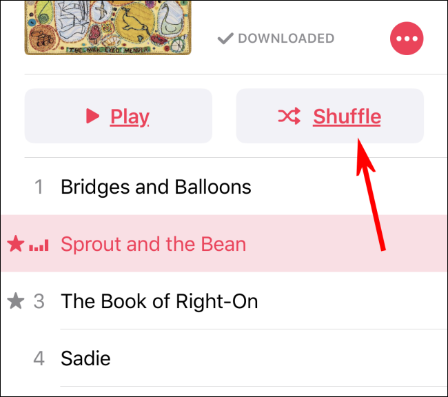 Activar la aplicación Shuffle in Music con el botón Shuffle