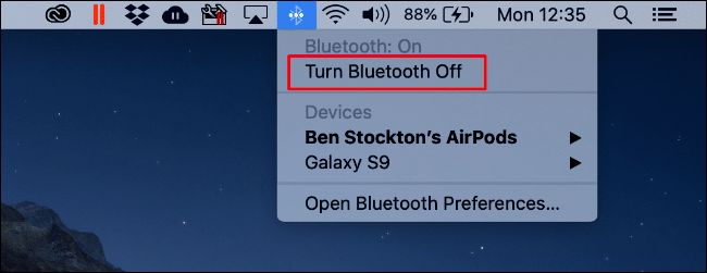 Κάντε κλικ στο εικονίδιο Bluetooth και, στη συνέχεια, κάντε κλικ 