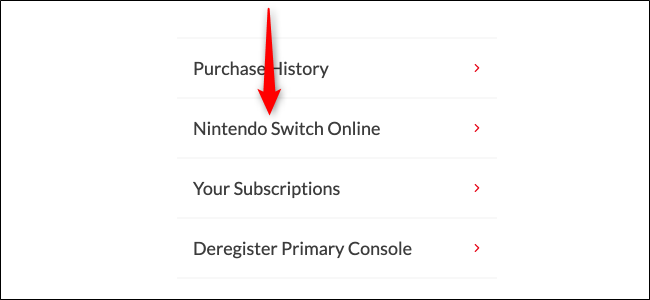Página de Nintendo Switch Online