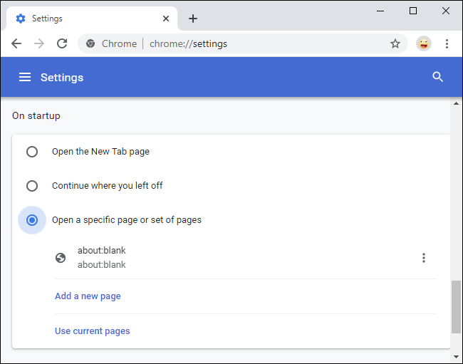 Eliminando acerca de: página de inicio en blanco de Chrome