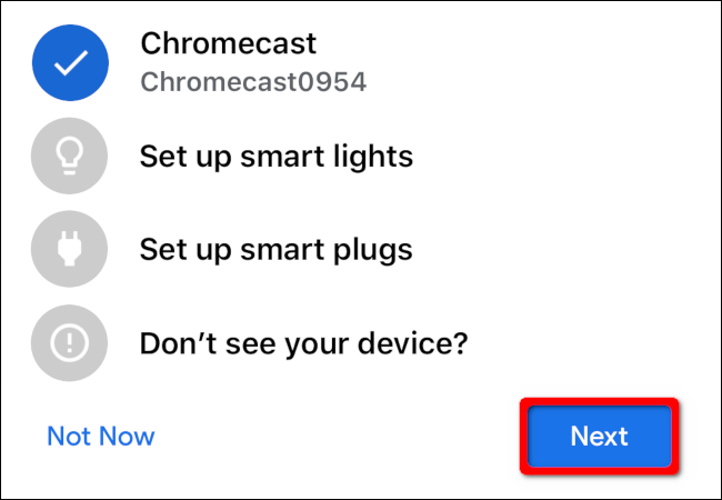 Selectați dispozitivul Chromecast, apoi atingeți 