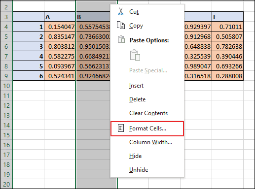Kliknij prawym przyciskiem myszy komórki w programie Excel, a następnie kliknij opcję Formatuj komórki