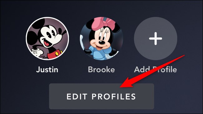 Disney + App Appuyez sur Modifier les profils