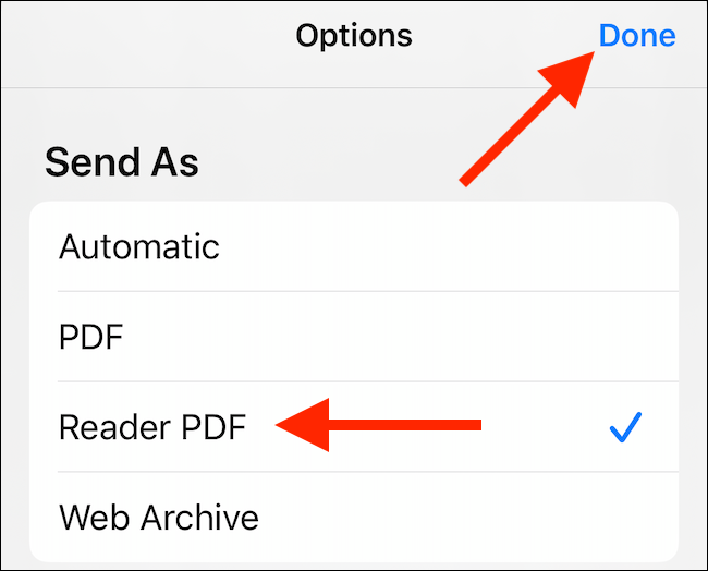 Velg PDF-alternativet du vil ha, og trykk deretter på 