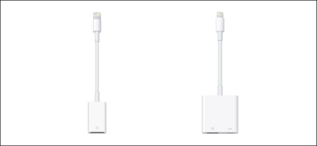 Dos adaptadores Apple Lightning a USB.