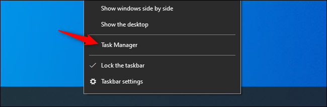 Otwieranie Menedżera zadań systemu Windows z paska zadań systemu Windows 10.