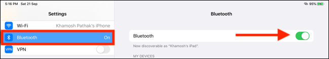 Toque Bluetooth y luego active la función Bluetooth