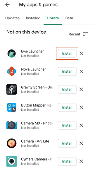 Tocca Installa accanto a qualsiasi app che desideri installare