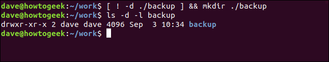 A "[ ! -d ./backup ] && mkdir ./backup" command in a terminal window.