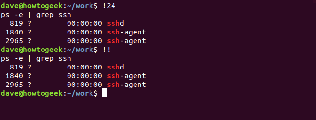 A "!24" command in a terminal window.