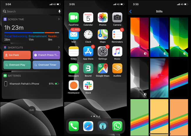 Widgets y pantalla de inicio del modo oscuro de iOS 13