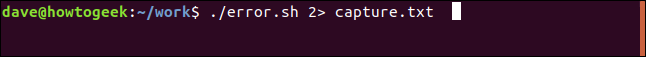 ./error.sh 2> capture.txt в терминален прозорец” width=”646″ height=”57″ onload=”pagespeed.lazyLoadImages.loadIfVisibleAndMaybeBeacon(this);”  onerror=”this.onerror=null;pagespeed.lazyLoadImages.loadIfVisibleAndMaybeBeacon(this);”></p>
<p>Съобщението за грешка се пренасочва и ехо съобщението на stdout се изпраща до прозореца на терминала:</p>
<p ><img клас=