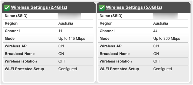 Zaznaczono menu routera z zaznaczonymi pasmami Wi-Fi 2,4 i 5 GHz.