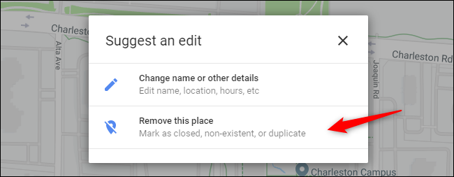 Opzione per rimuovere una scheda da Google Maps