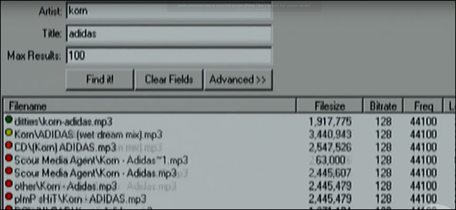 Una captura de pantalla de Napster del documental de AOL Napster