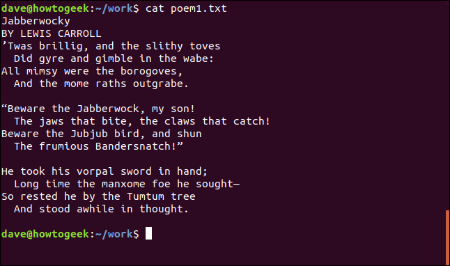 il contenuto di poem1.txt in una finestra di terminale