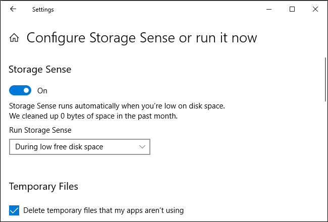Controllare quando Storage Sense viene eseguito su Windows 10