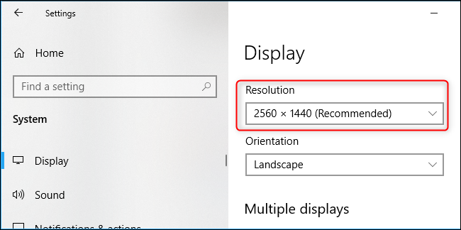 La risoluzione del display del tuo PC nell'app Impostazioni di Windows 10