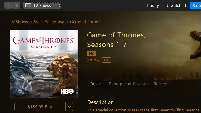 Game of Thrones en vente sur Apple iTunes