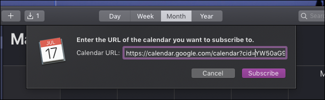 URL du calendrier macOS ics