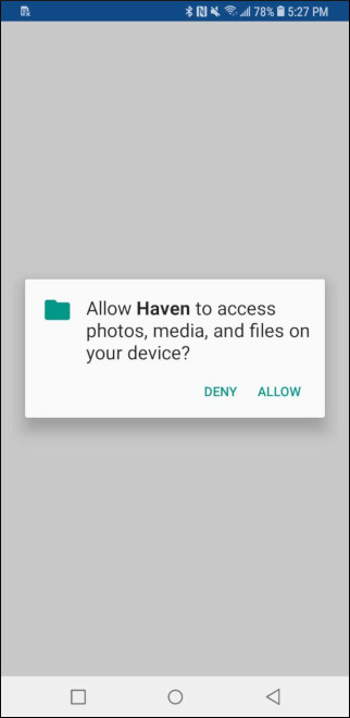Invite d'autorisation Haven sur Android