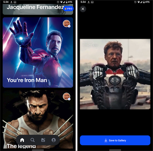 Trzy GIF-y z postaciami filmowymi w aplikacji Reface.