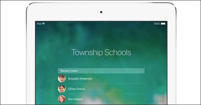 Varias cuentas de usuario de estudiantes en el iPad de una escuela.