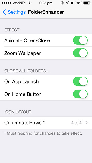 Configuración de FolderEnhancer para iOS 7
