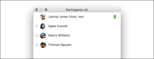 Ingrandisci l'elenco dei partecipanti che mostra il monitoraggio dell'attenzione su un Mac.