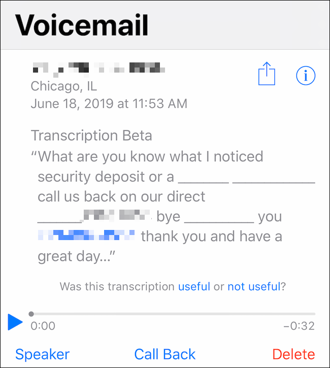 Leggere una trascrizione di un messaggio vocale di spam