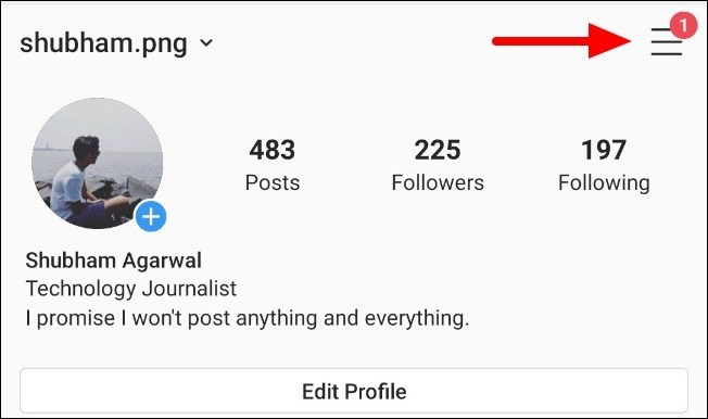 Configuración del menú de perfil de la aplicación de Instagram